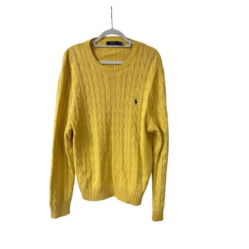 Polo Ralph Lauren Men’s pullover cable knit sweater yellow sz Large